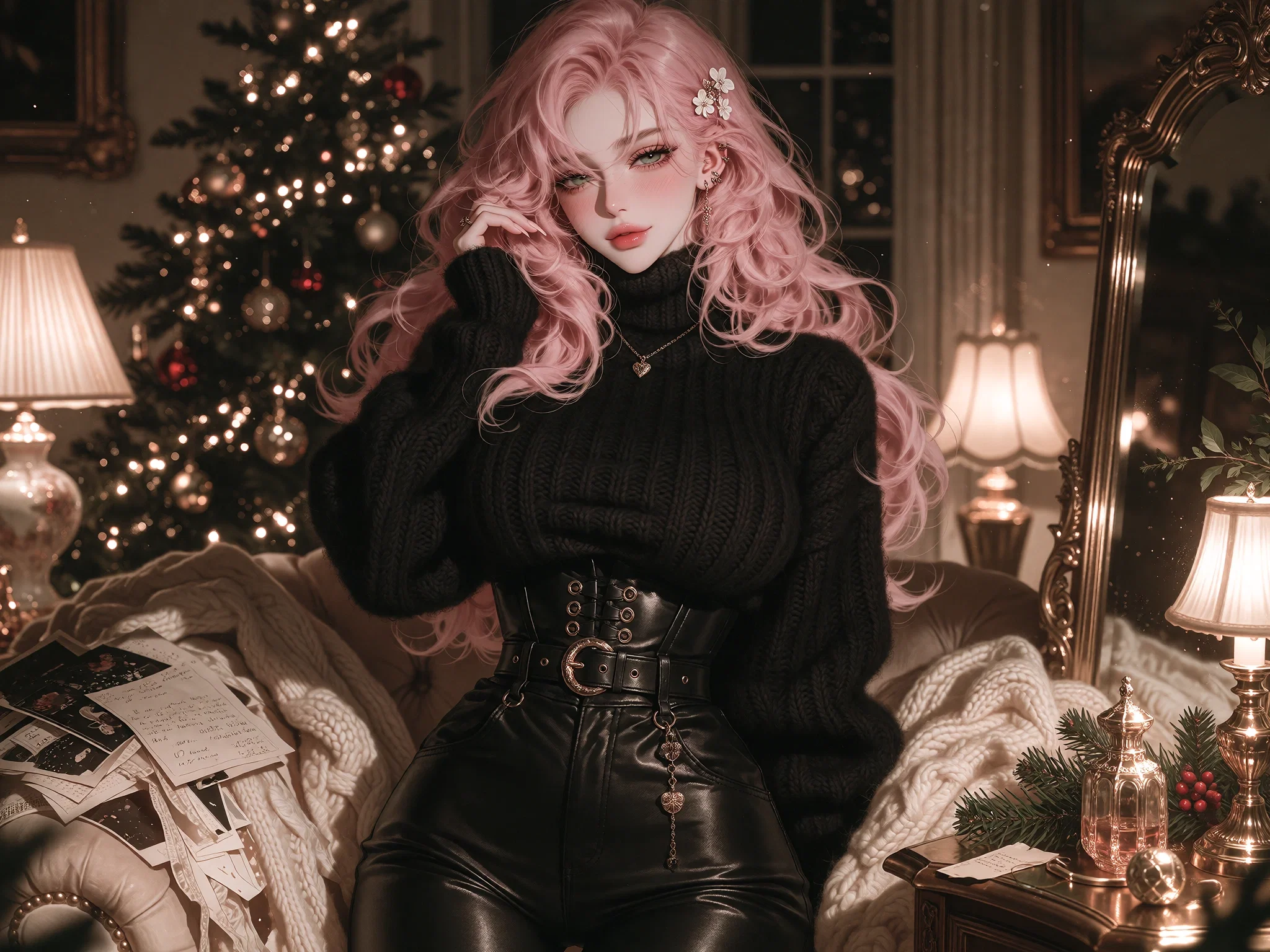 Clara, pink hair loose, in costume