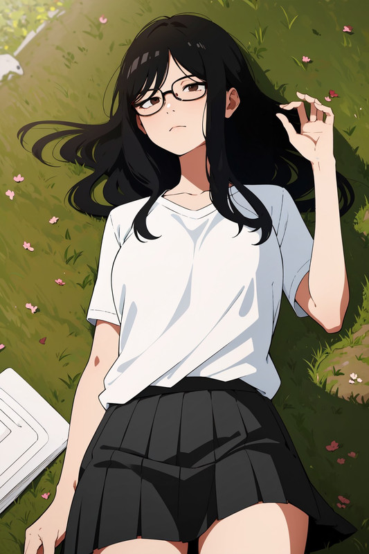 Mai lying in grass on her back