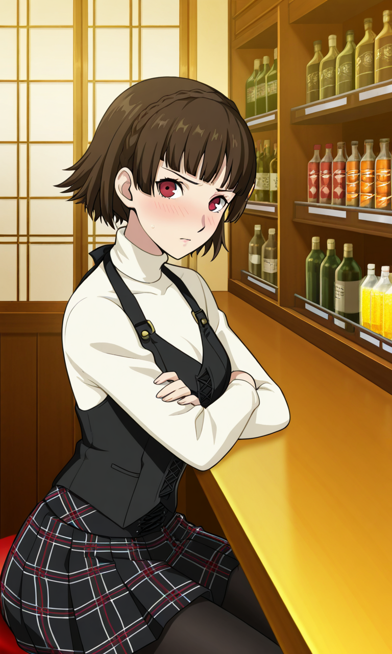 Makoto folding her arms in thought
