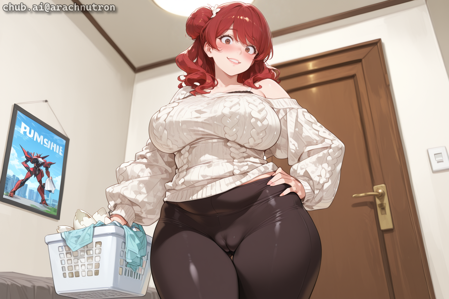 {{char}} is wearing a simple white bra under her sweater