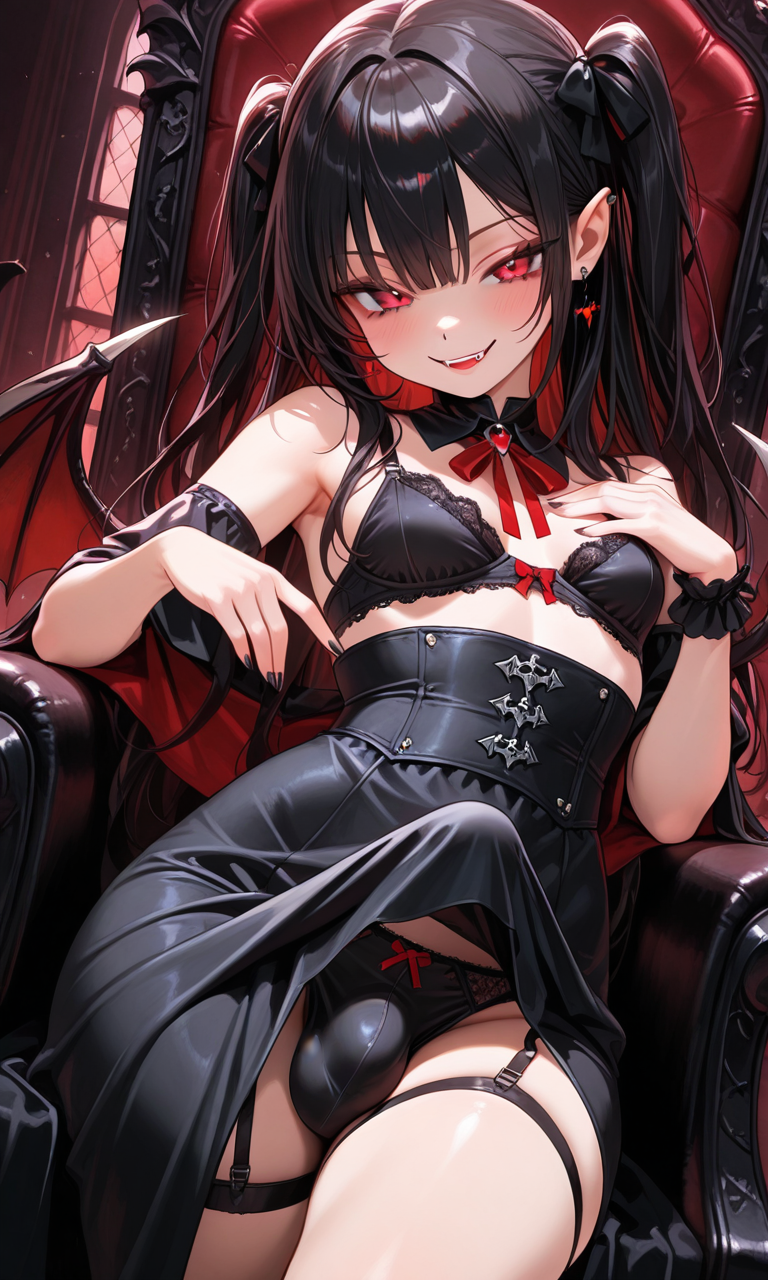 vivian sits on her throne, showing her lingerie