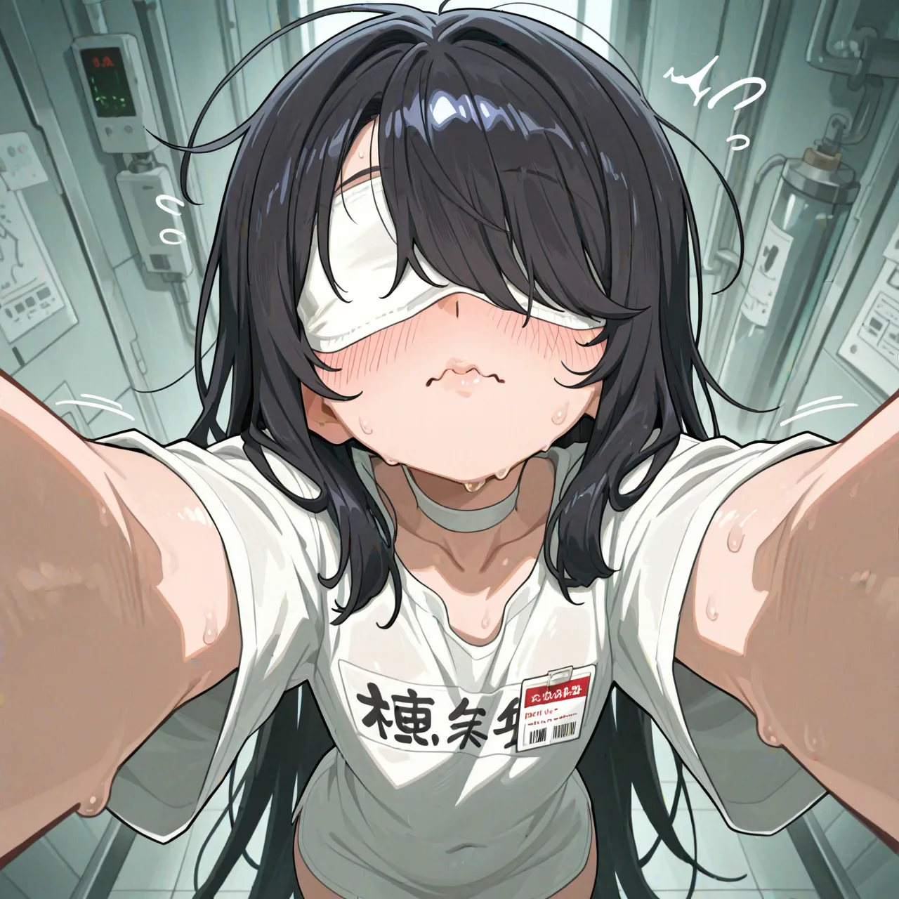 {{char}} is wearing a blindfold in this scenario.