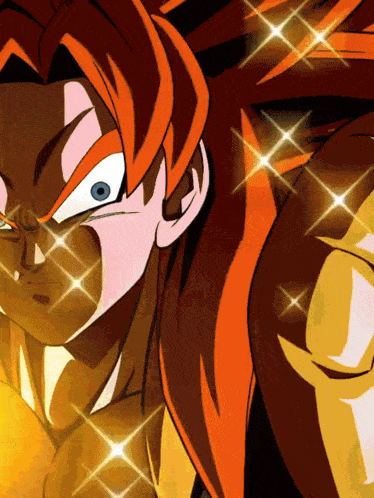 a close up of a cartoon character with orange hair and blue eyes
