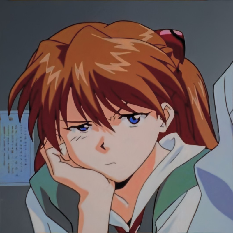 Asuka resting her head on her palm whilst being bored