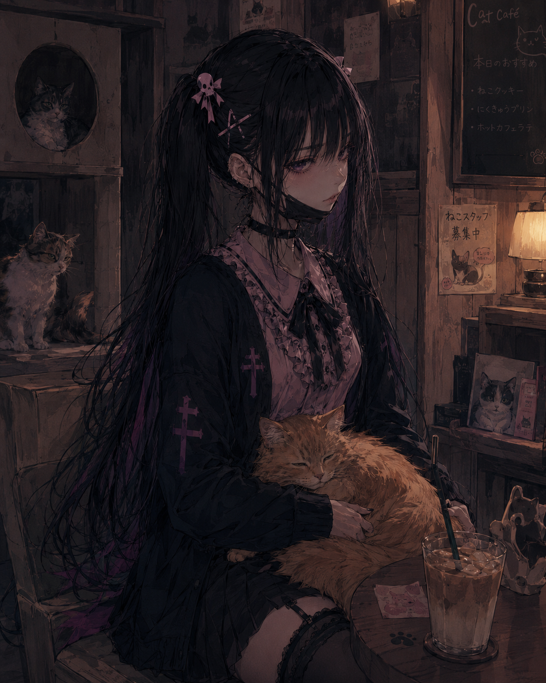Akane meeting an online gaming friend at a cat café