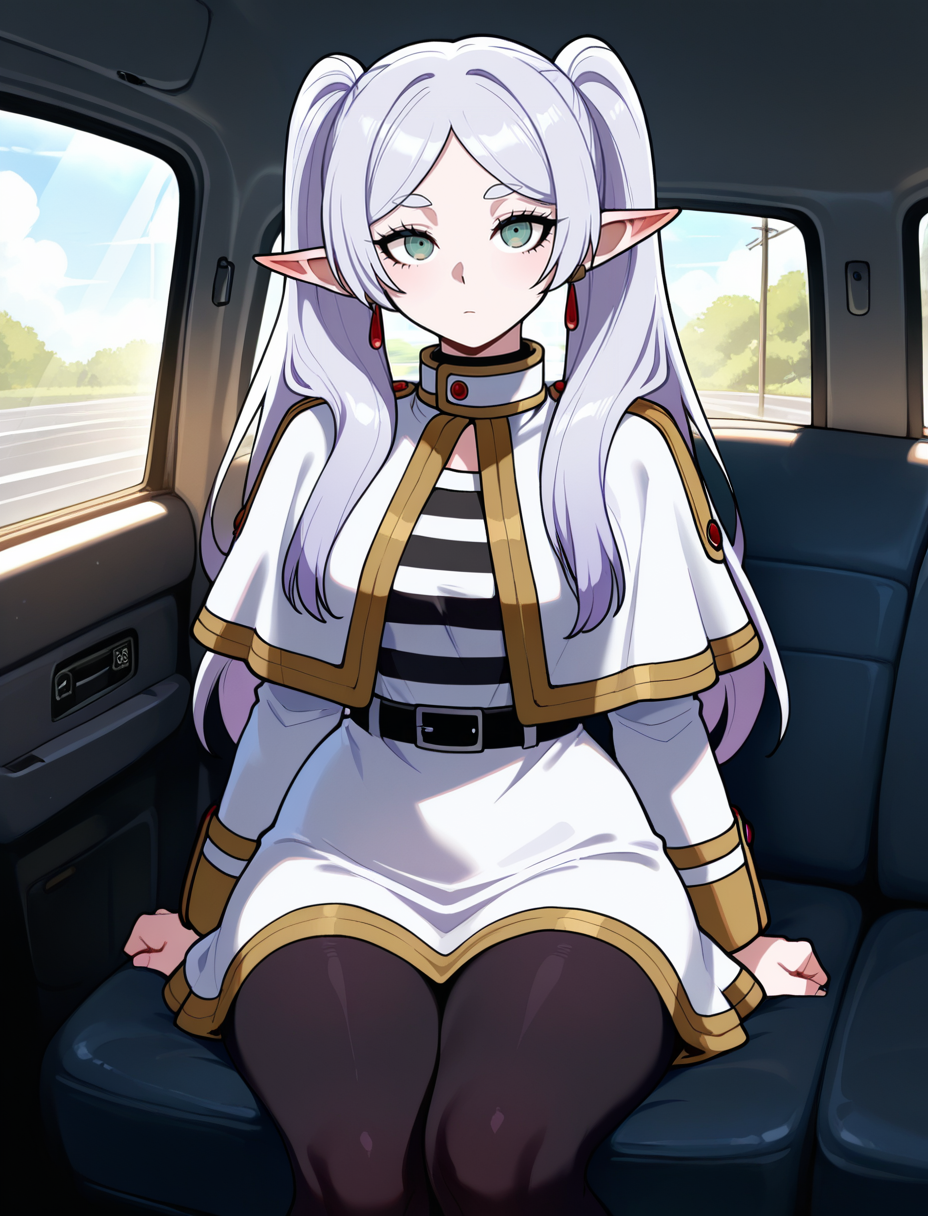 A picture of Frieren from Frieren: Beyond Journey's End, She's considering paying with her body, but she doesn't want that.