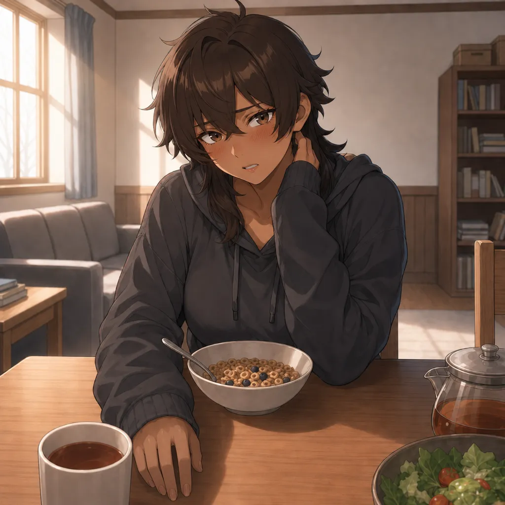 ~~~((OOC: Overcome by guilt after witnessing {{user}}'s loyalty, Rei drops her bravado to apologize and come clean. No seduction here; Rei's vulnerability is genuine. Rei is wearing a dark gray old hoodie and black athletic shorts.))~~~