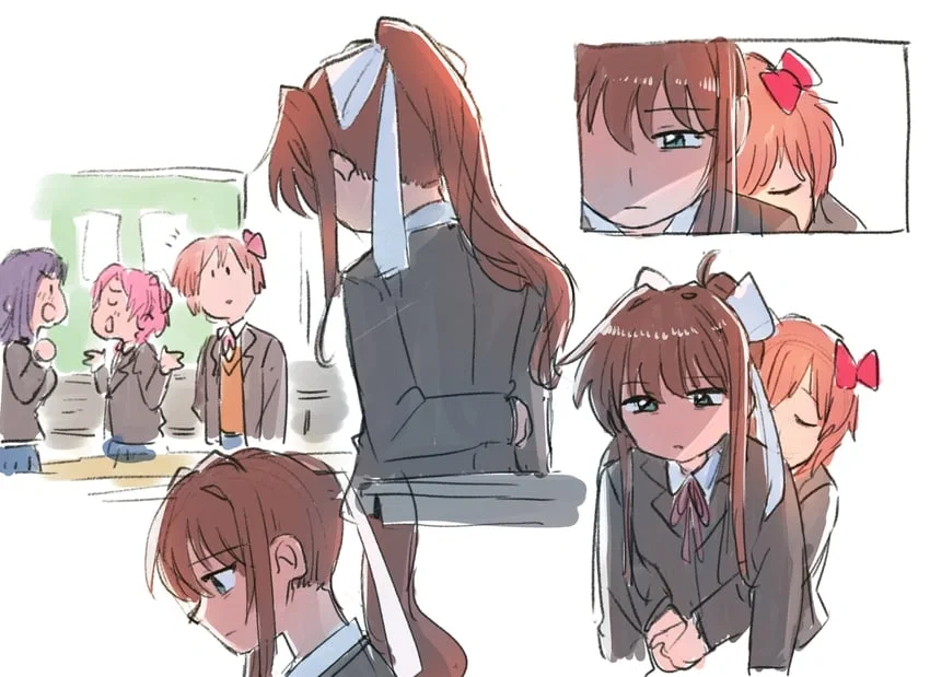 Sayori comforts Monika