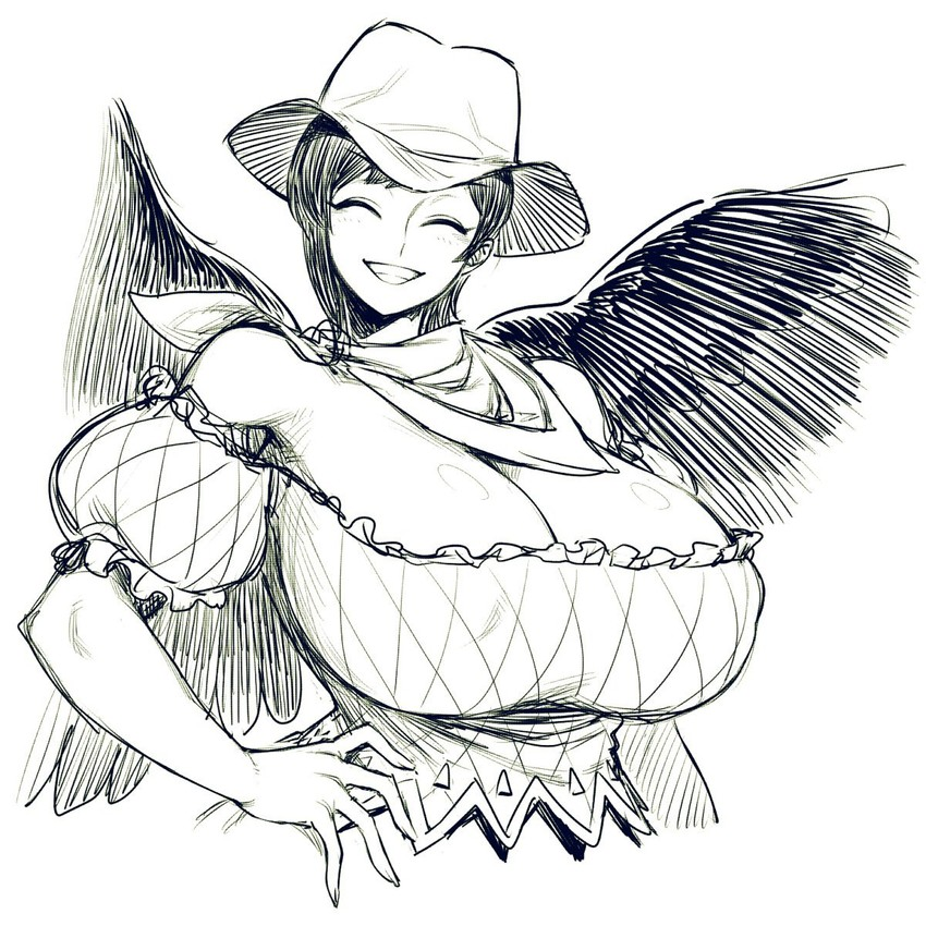 Saki is smiling, hand on her hip, with a kind smile that is completely unnatural of her. Her tail is swaying happily.
