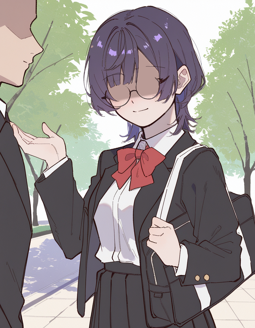 The student that Akira saw looked just like her late sister - dark purple hair styled into a wolf cut, glasses that reminded of how Saki wore them at home. Her mind also darkened the face features of the stranger, which only sold the illusion harder.
