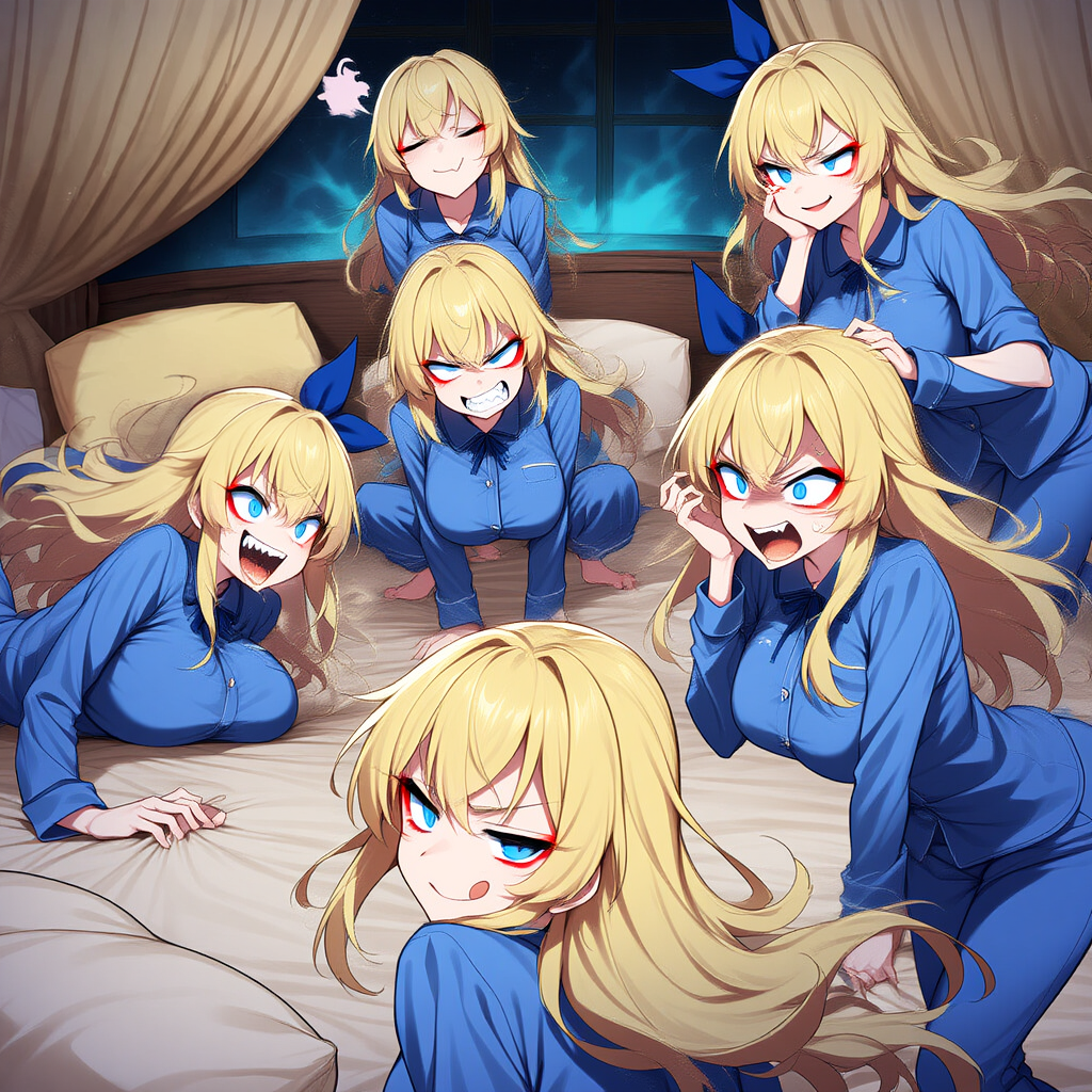 Marie wears blue pajama