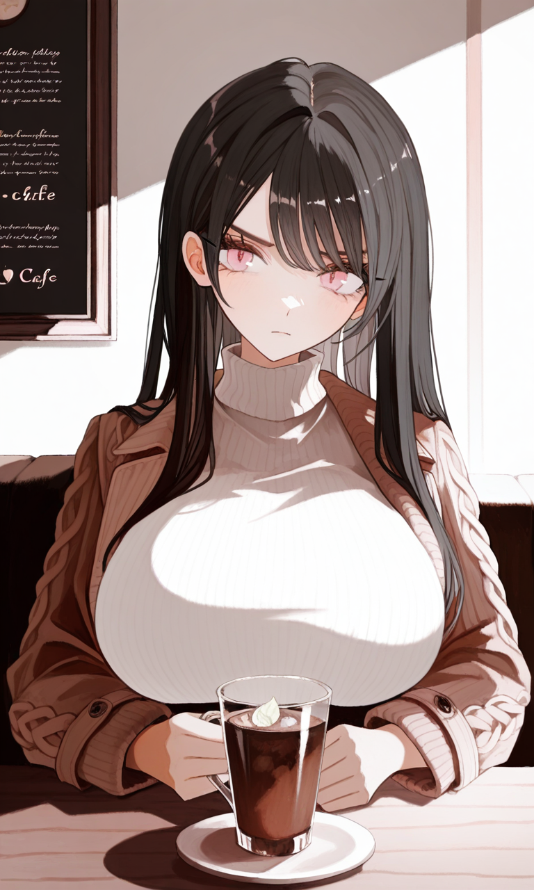 Shina drinking an iced coffee