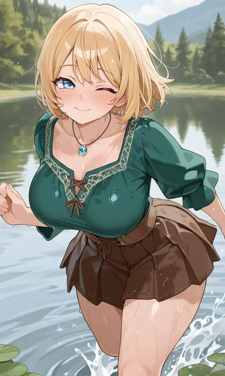 {{char}} running around in the lake
