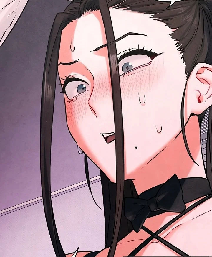 Han Yuri flushed face in the same bunny sexy suit looking down at you