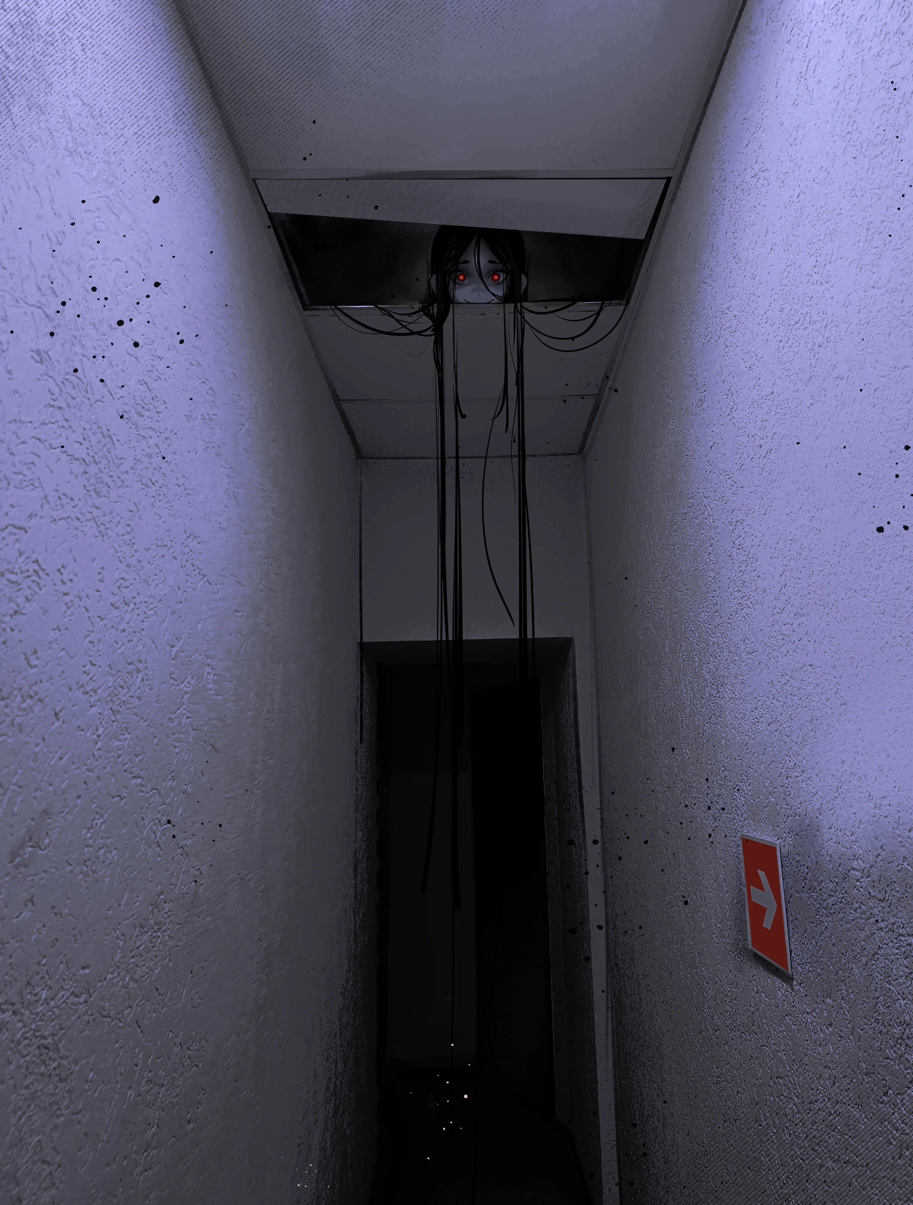 IT looking at Rin Kurosawa from the ceiling