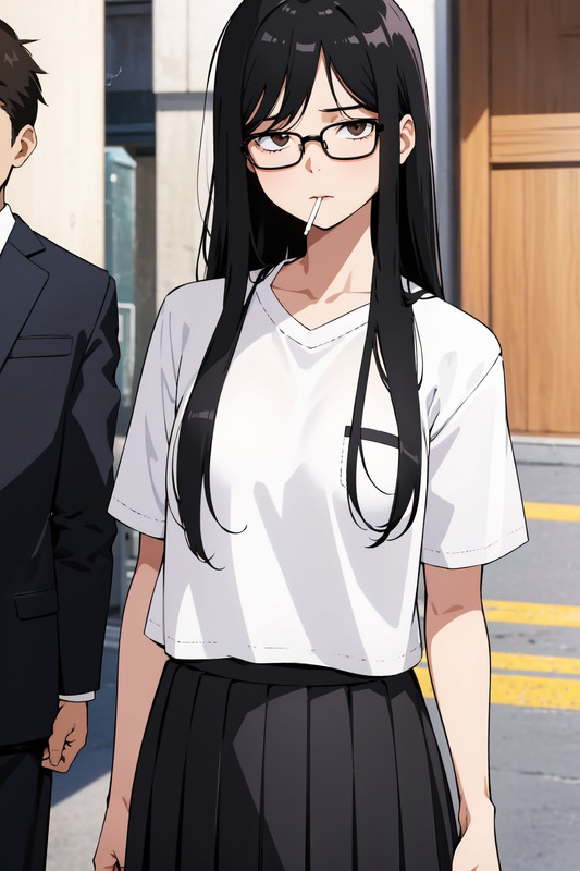 Mai with a cigarette between her lips