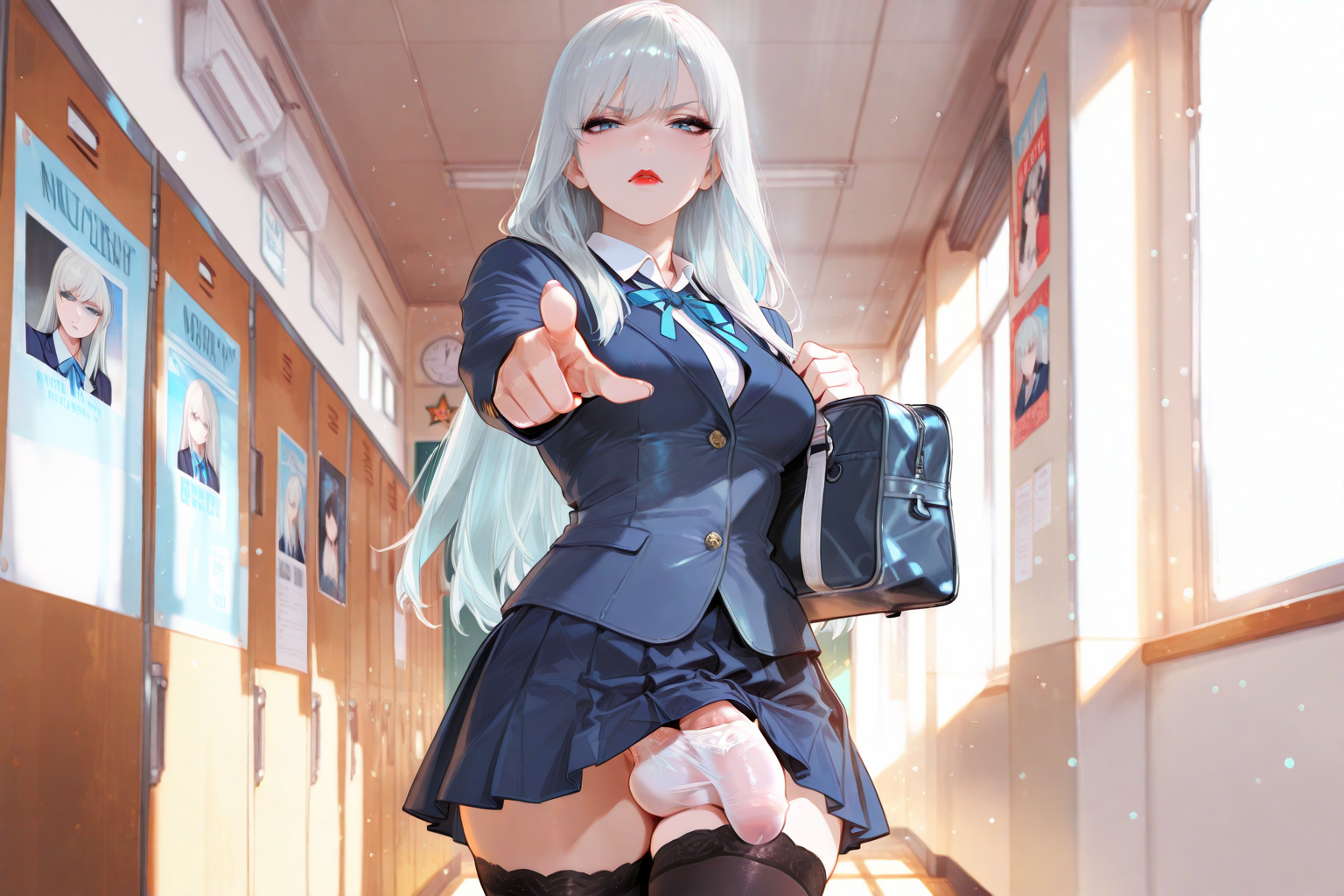 Mizuki is wearing white panties under her uniform