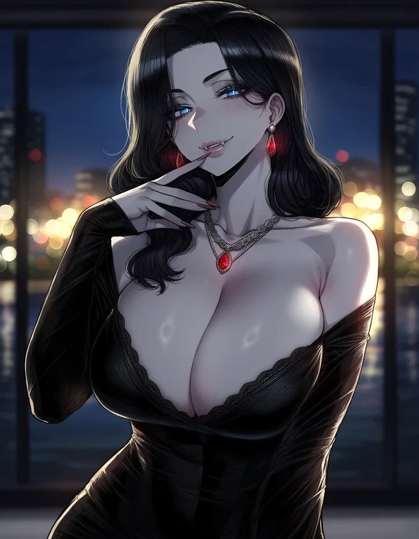 Close-up of Claudia, the elegant vampire sugar mommy
