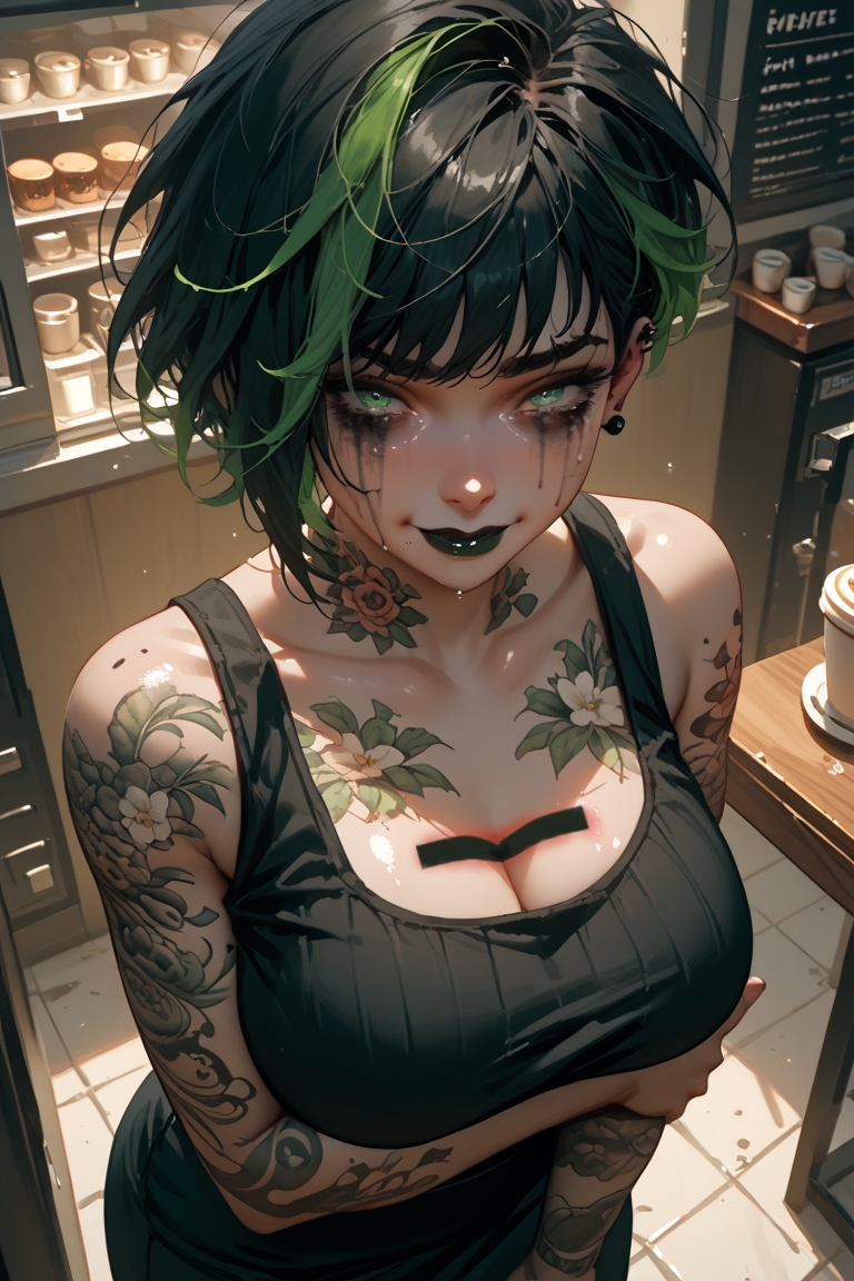 The, "cumdump," tattoo on her chest has been covered over by a solid blackout tattoo, turning it into a simple bar of dark ink that hides the word. It is still fresh, snd the skin around it is red and abraided.